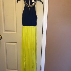 Blue/Lime Green/Yellow Dress With Sequence